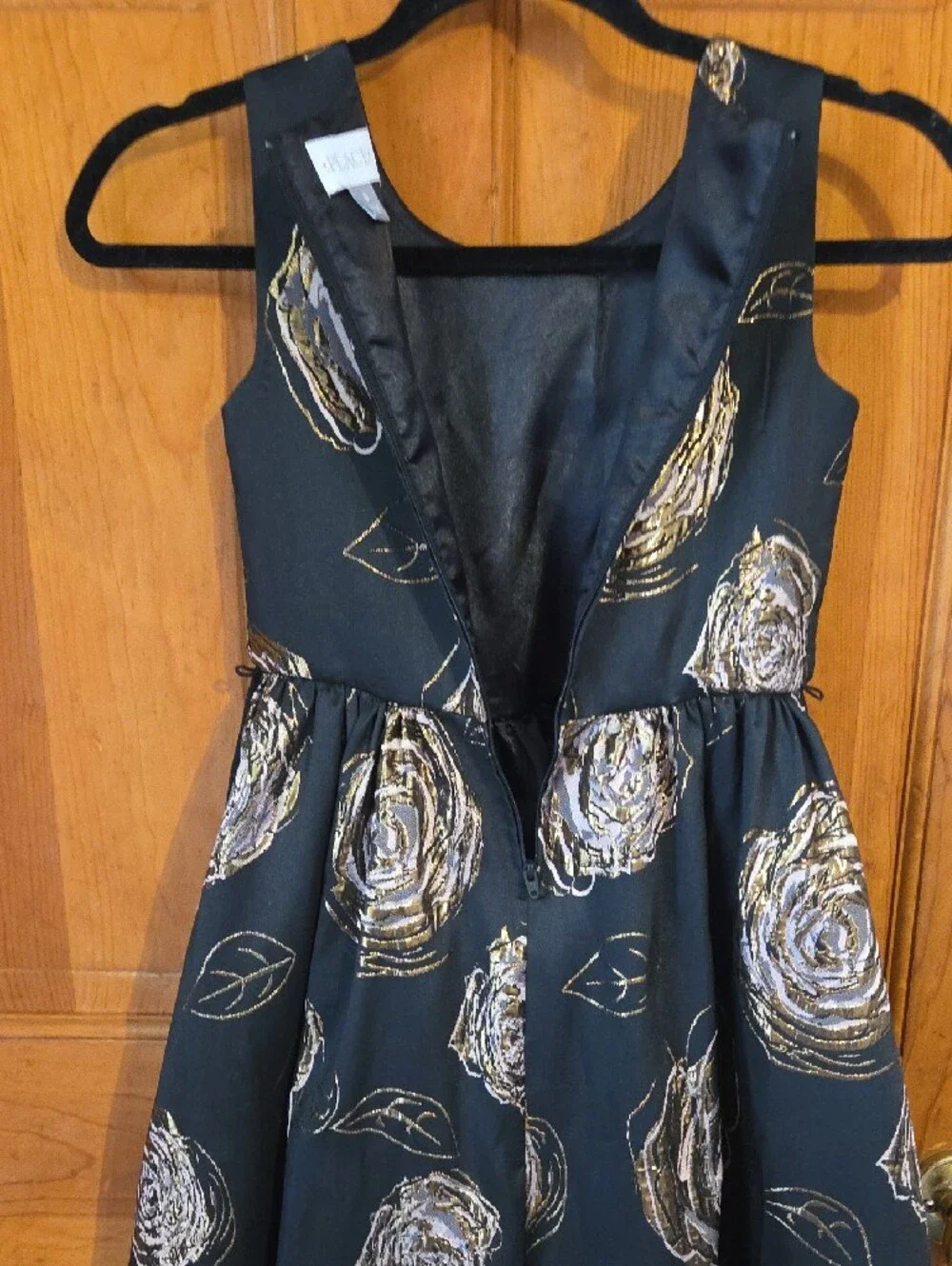 The Children's Place Black Dress with Metallic Gold Rose Print